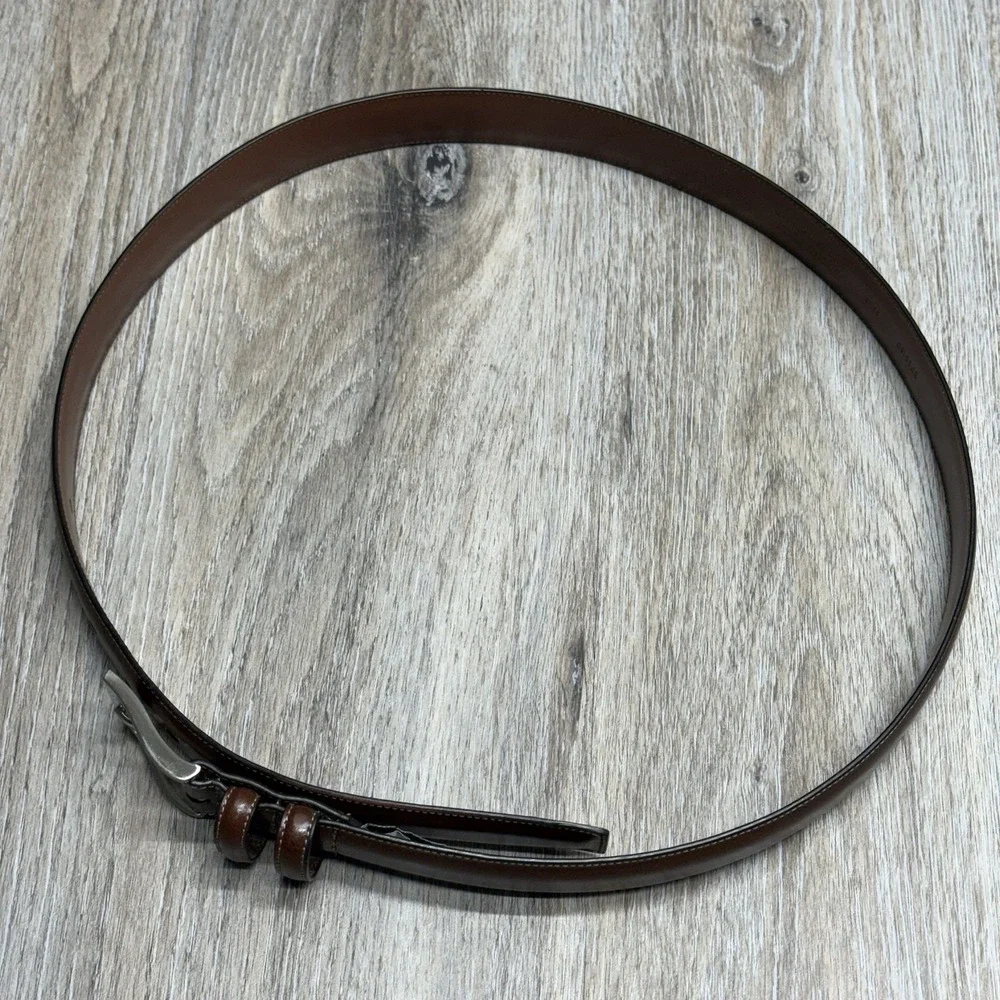 Perry Ellis Dress Belt Mens 38/95 Brown Bonded Leather Silver Buckle